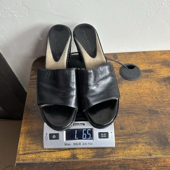 Cole Haan Country Women’s Black Leather Open Toe Chunky High Heel Mule Size 7 - Picture 10 of 10